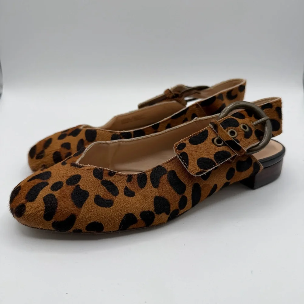 Sole Society Topanga Leopard Calf Hair Slingback Flats Buckle Women’s 5.5